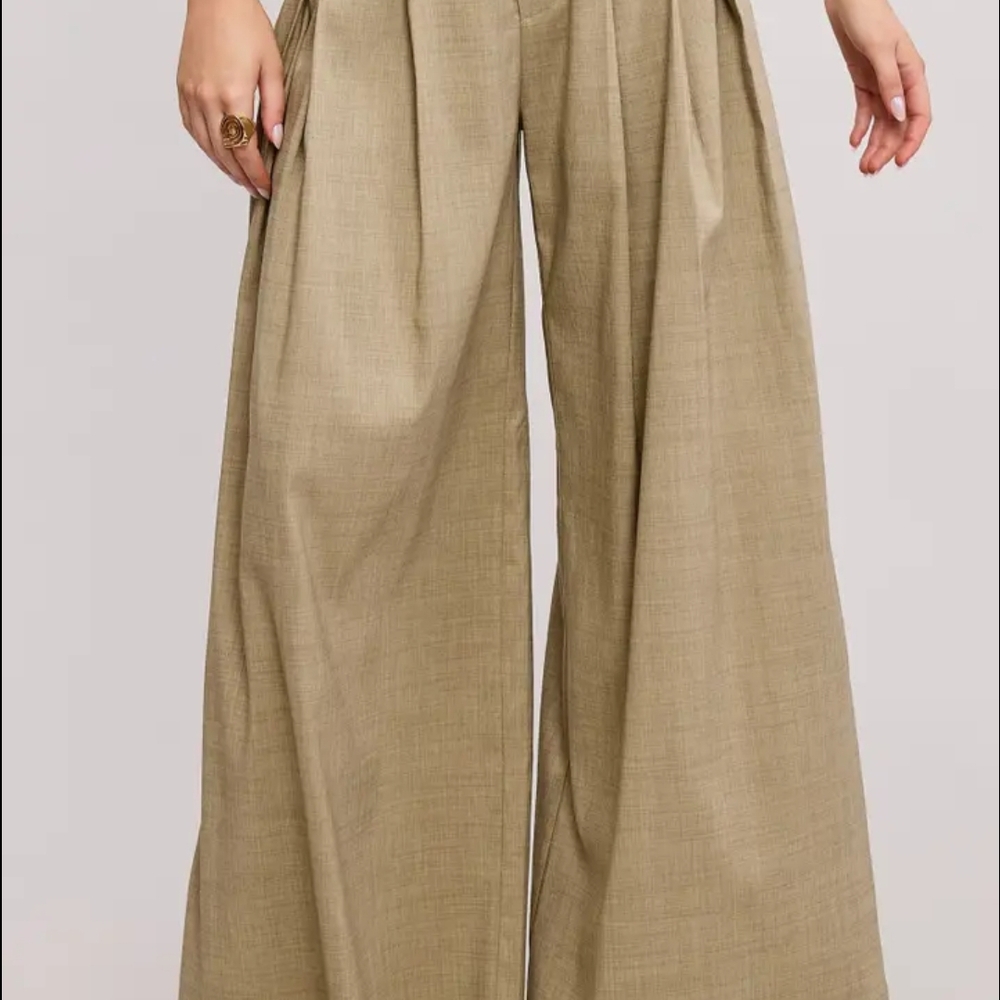 #27 NWT Mimosa Beige Low Waist Wide Leg Pleated Trouser With Pocket Women Size S